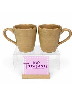 Tag Ltd SONOMA TAN Swirl Rustic Brown Edge Ironstone 14oz Cups Mugs Set of 2